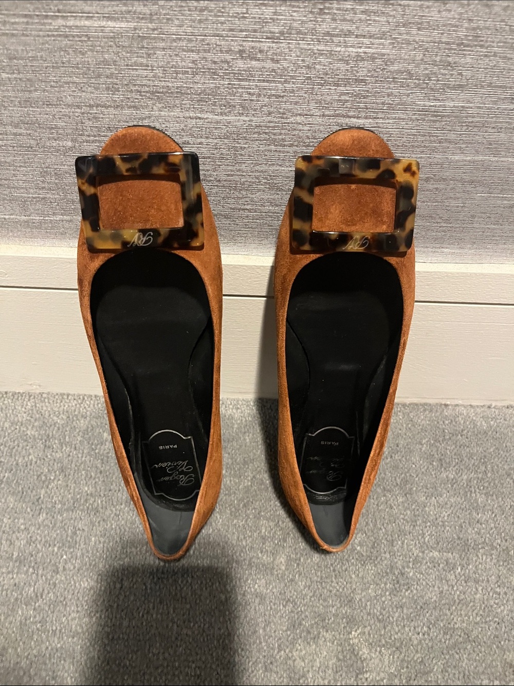 Roger Vivier Suede Ballet Flats with Tortoiseshell Buckle